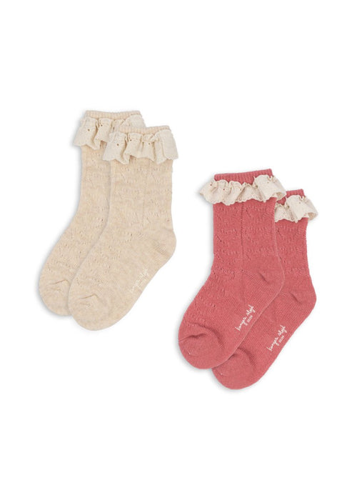 2 pak skarpetek Pointelle socks Pink Mix - KONGES SLØJD
