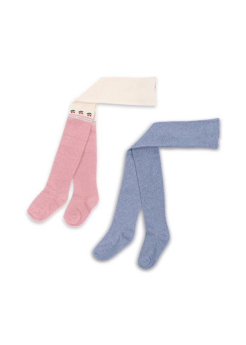 2 pary rajstop z mieszanki bawełny Purple/Pink Dolphin - KONGES SLØJD