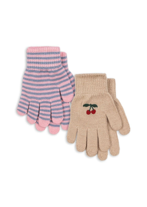 2 pary rękawiczek Filla Cherry/Stripe - KONGES SLØJD