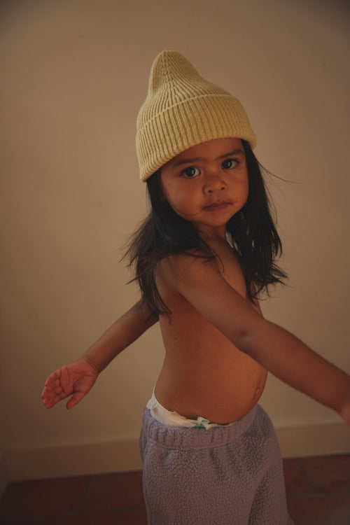 Czapka z wełny merino Beanie Fonzie Kids Light Yellow - Hvid