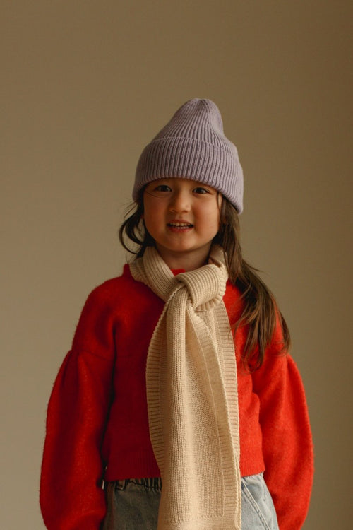 Czapka z wełny merino Beanie Fonzie Kids Lilac - Hvid