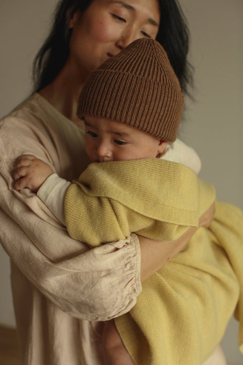 Czapka z wełny merino Beanie Fonzie Kids Mocha - Hvid