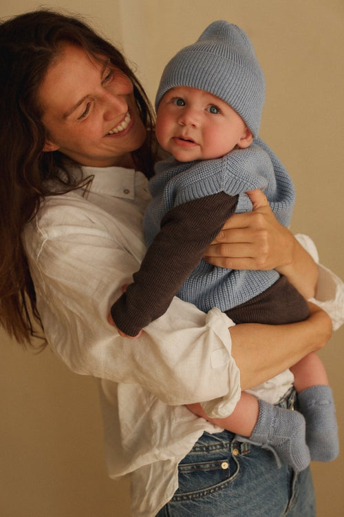 Kamizelka z wełny merino Harvey Baby Light Blue - Hvid