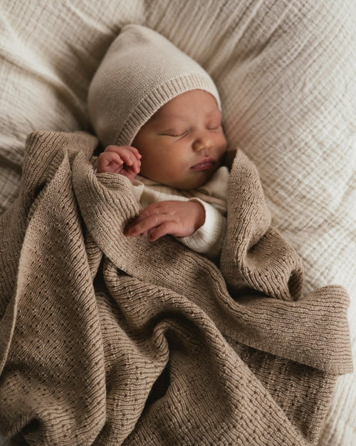 Kocyk z wełny merino Dora Mocha - Hvid