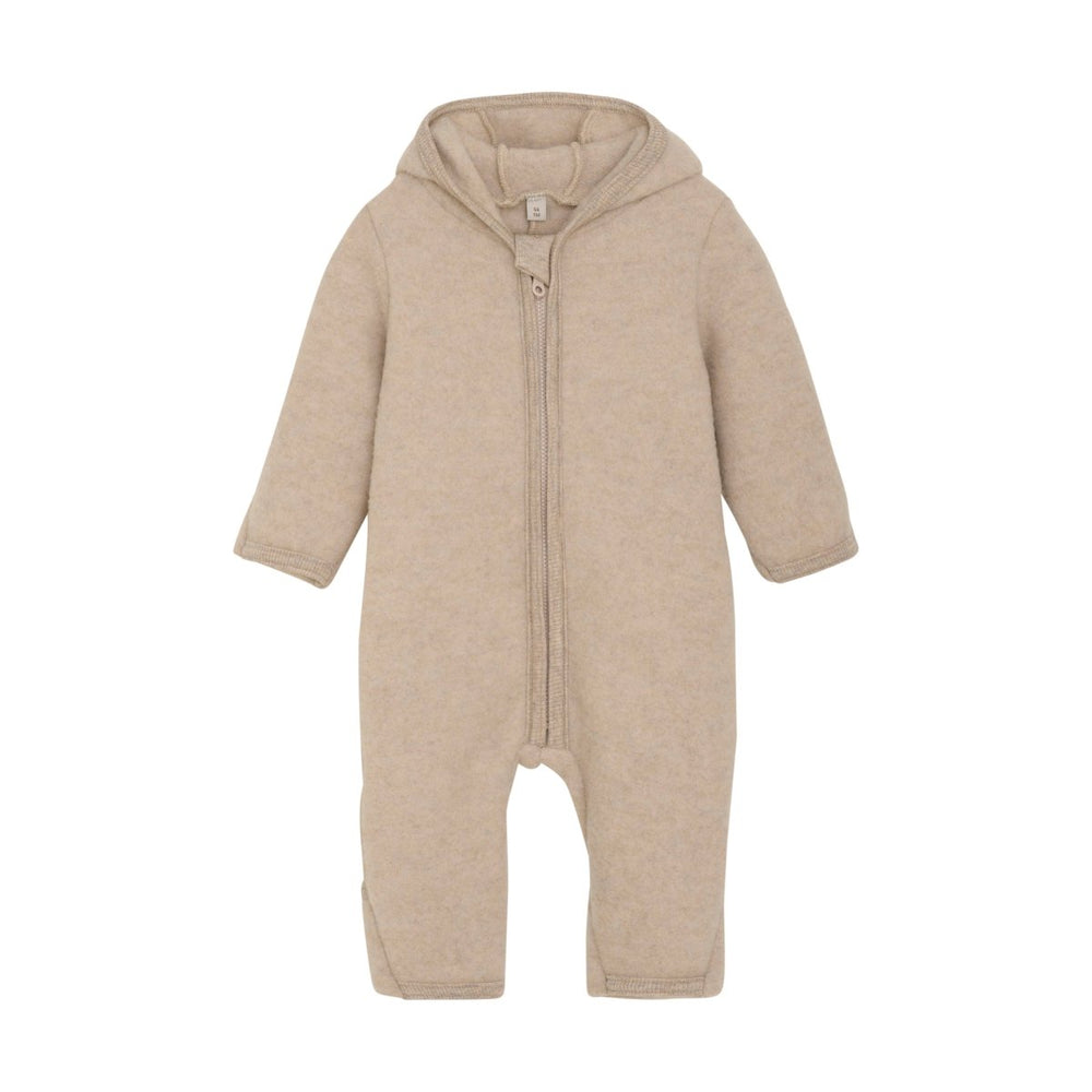Kombinezon merino z kapturem z uszkami misia zapinany na zamek błyskawiczny Camel Melange - Huttelihut