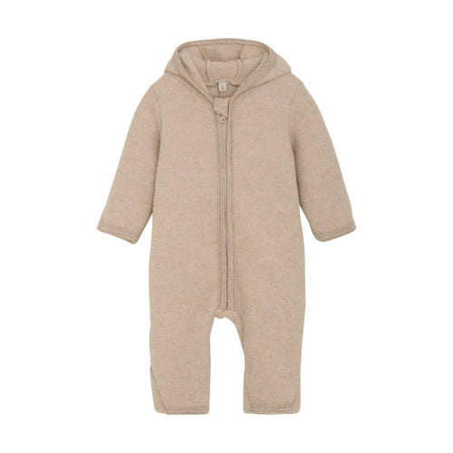 Kombinezon merino z kapturem z uszkami misia zapinany na zamek błyskawiczny Camel Melange - Huttelihut