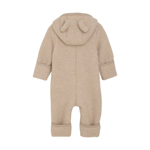 Kombinezon merino z kapturem z uszkami misia zapinany na zamek błyskawiczny Camel Melange - Huttelihut