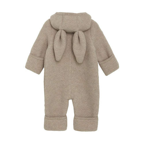 Kombinezon z wełny merino z uszkami królika zapinany na zamek Camel Melange - Huttelihut