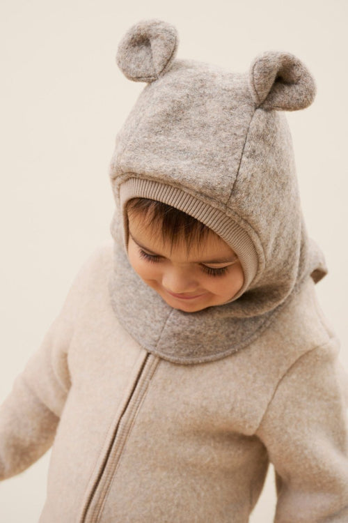 Kominiarka z wełny merino z uszkami misia z podszewką Camel Melange - Huttelihut
