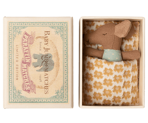 Myszka Sleepy Wakey Baby w pudełku zapałek - Niebieski Blue - Maileg