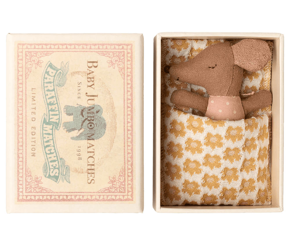 Myszka Sleepy Wakey Baby w pudełku zapałek - Rose Rose - Maileg