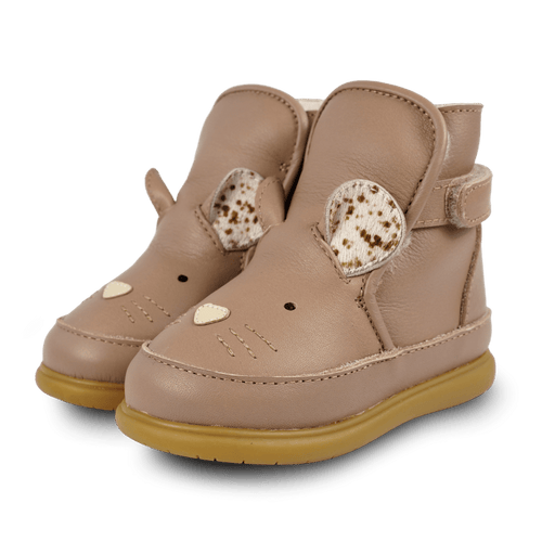 Ocieplane buty dziecięce ze skóry Dubu Exclusive Shoes Mouse Praline Leather - Donsje