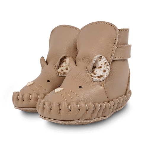 Ocieplane skórzane buty niemowlęce Kapi Exclusive Booties Mouse Praline Leather - Donsje
