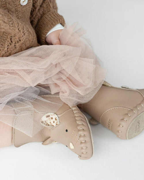 Ocieplane skórzane buty niemowlęce Kapi Exclusive Booties Mouse Praline Leather - Donsje