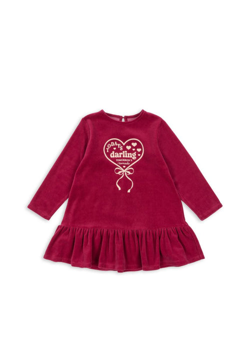 Sukienka welurowa Velou Dress Sangria - KONGES SLØJD