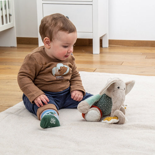 Zabawka rozwojowa Słonik z pozytywką 27 cm szeleścik grzechotka - Sigikid