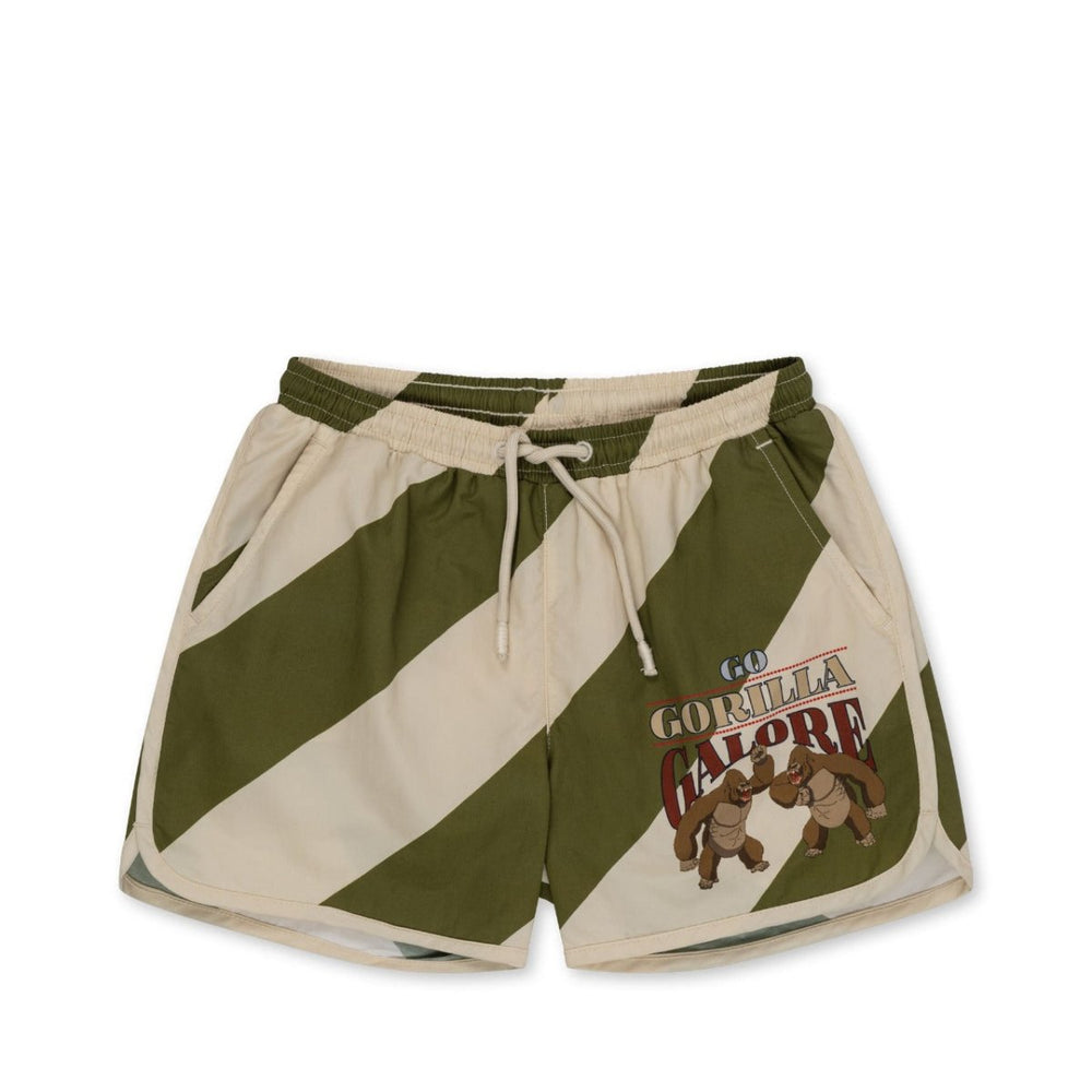 Szorty kąpielowe dziecięce DARK OLIVE AND CREAMY WHITE - KONGES SLØJD